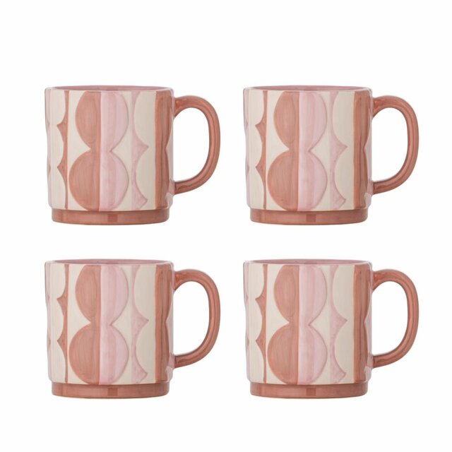 Bloomingville Set di 4 tazze rosa Saul