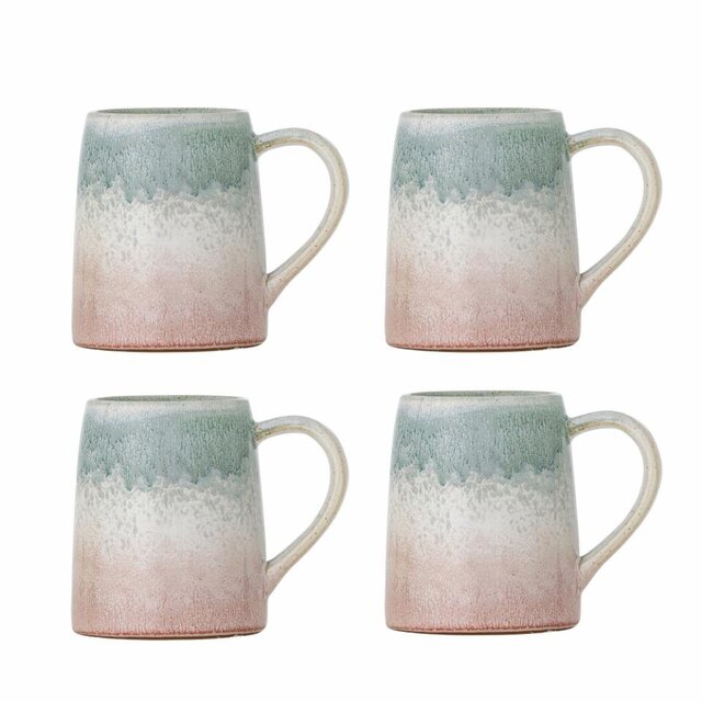 Bloomingville Winnie krus rosa/grønne sett med 4 Bloomingville Winnie krus rosa/grønne sett med 4