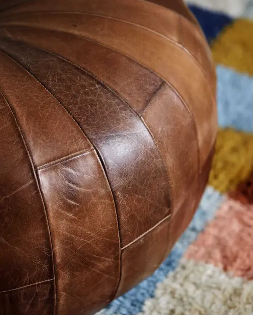 Nordal Rugby leather ottoman - antique brown