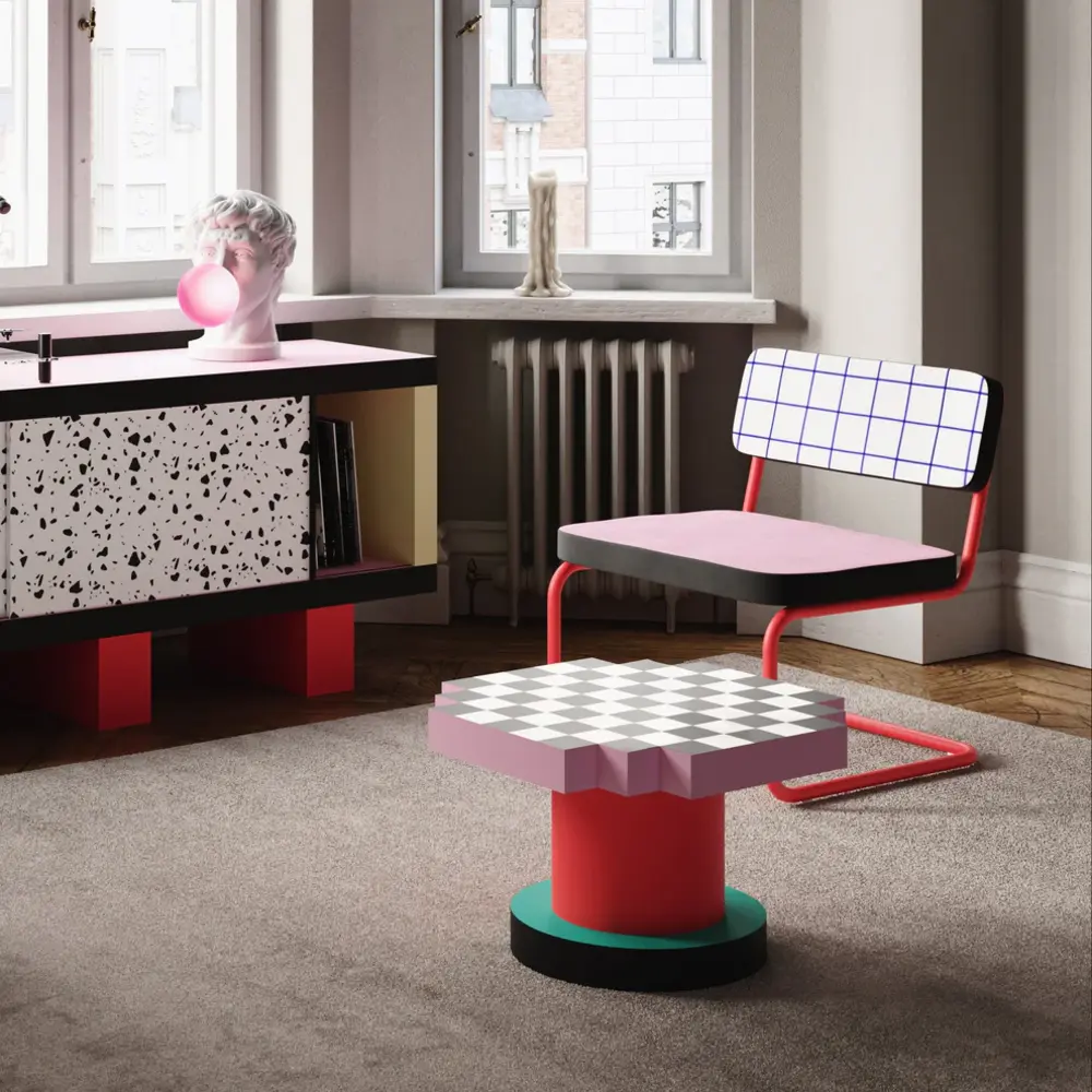 Seletti Superlounge-fåtölj blå rutnätsfåtölj