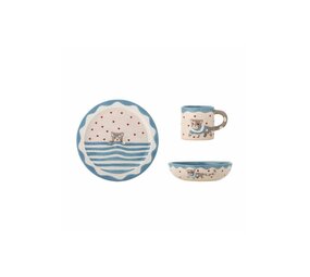 Bloomingville Mini Mille set bord, mok en schaaltje Bloomingville Mini Mille set bord, mok en schaaltje