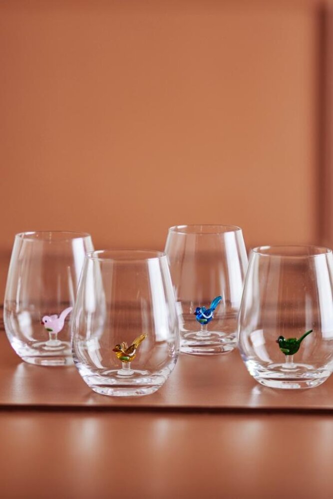 Bloomingville Juego de 4 vasos Misa con diseño de pájaros.