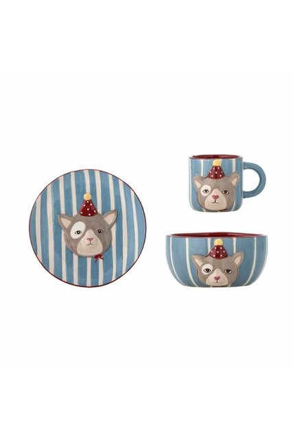Bloomingville Mini Party set blauw bord, mok en schaaltje Bloomingville Mini Party set blauw bord, mok en schaaltje