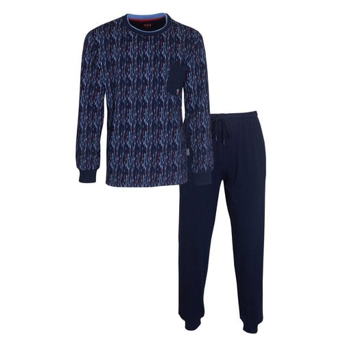 M.E.Q. MEQ Heren Pyjama Blauw met boordjes 1107a