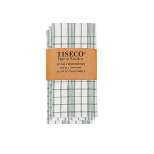 Tiseco Home Studio Tiseco Theedoek geblokt (3-pack, Groen)