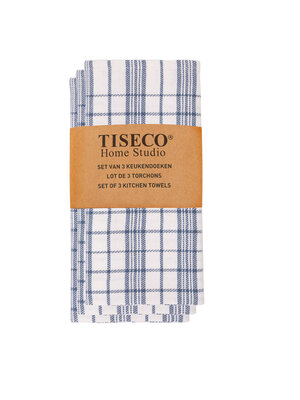 Tiseco Home Studio Tiseco Theedoek geblokt (3-pack, Blauw)