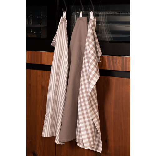 Tiseco Home Studio Tiseco Theedoek stripe/waffle/check (3-pack, Taupe)