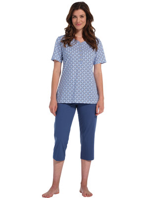 Pastunette Pastunette dames pyjama met 3/4 broek - graphic blue