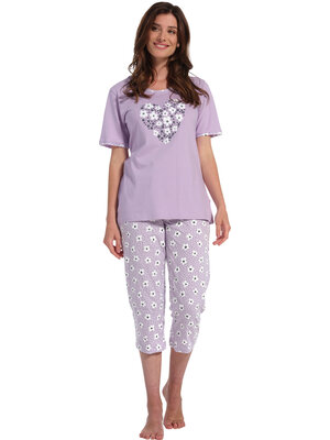 Pastunette Pastunette dames pyjama met 3/4 broek - light purple