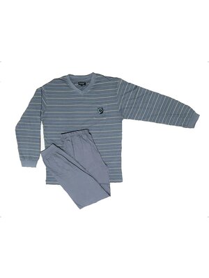 Outfitter Heren pyjama stripes - stone blauw
