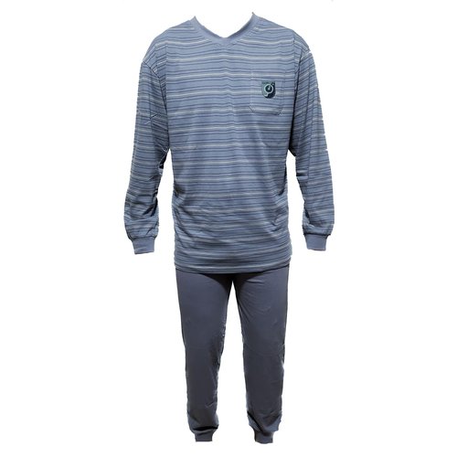 Outfitter Heren pyjama stripes - stone blauw