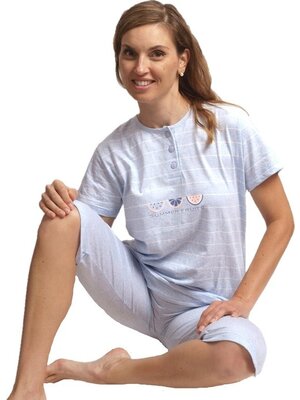 Cocodream Cocodream dames pyjama met 3/4 broek - blue stripes