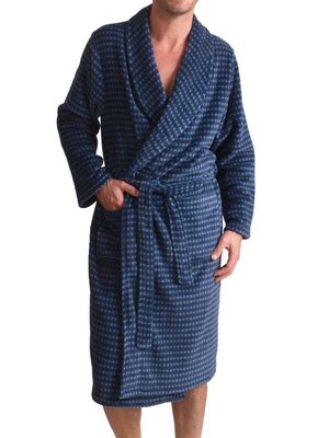 Outfitter Heren badjas blauw - geblokt motief