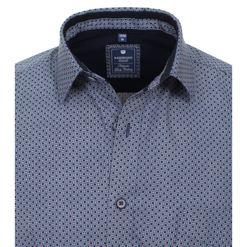 Redmond Redmond heren overhemd lange mouw - blauw allover Redmond Redmond heren overhemd lange mouw - blauw allover
