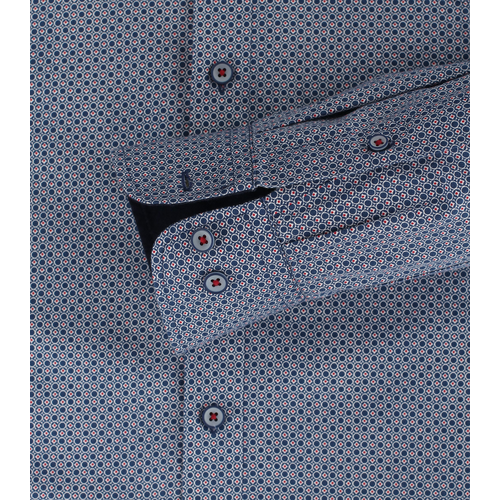 Redmond Redmond heren overhemd lange mouw - blauw allover Redmond Redmond heren overhemd lange mouw - blauw allover
