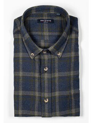 Pre End Pre End heren overhemd flanel lange mouw - blauw olijfgroen