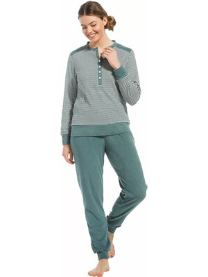 Pastunette Pastunette dames pyjama badstof - groen gestreept