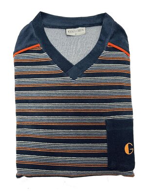 Gentlemen Gentlemen badstof heren pyjama - blauw v-hals
