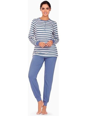 Comtessa dames pyjama katoen - blauw gestreept