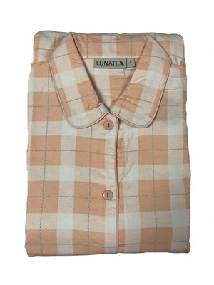 Lunatex Lunatex dames pyjama flanel - geblokt coral