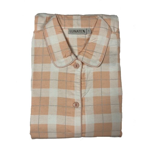 Lunatex Lunatex dames pyjama flanel - geblokt coral