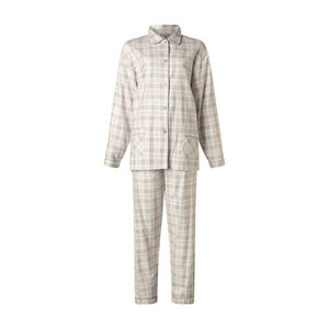Lunatex Lunatex dames pyjama flanel - geblokt grijs/groen
