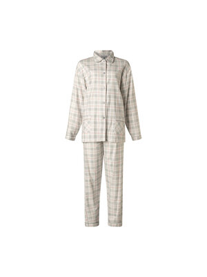 Lunatex Lunatex dames pyjama flanel - geblokt grijs/groen