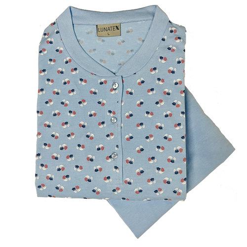 Lunatex Lunatex dames pyjama katoen - lichtblauw Lunatex Lunatex dames pyjama katoen - lichtblauw