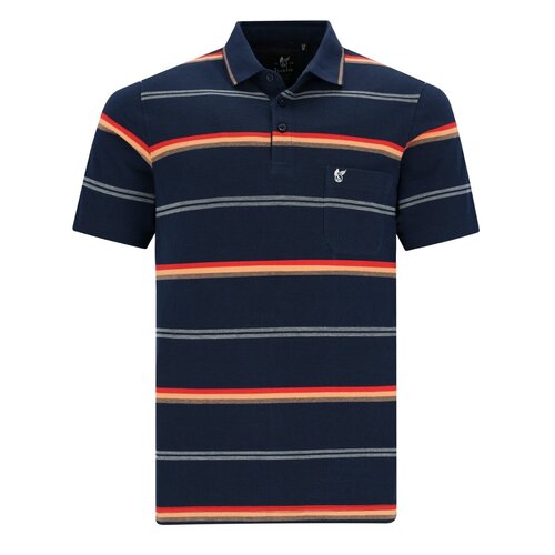 Hajo Heren poloshirt piqué - donkerblauw gestreept