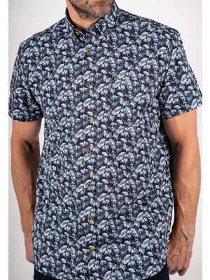 Pre End Heren overhemd korte mouw - blauw gebloemd
