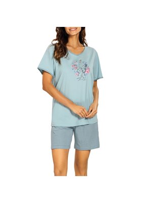 Comtessa Dames shortama katoen - blauw summer Comtessa Dames shortama katoen - blauw summer