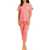 Dames pyjama katoen 7/8 broek - flamingo roze