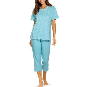 Comtessa Dames pyjama katoen 7/8 broek - aqua blauw