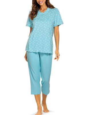 Comtessa Dames pyjama katoen 7/8 broek - aqua blauw