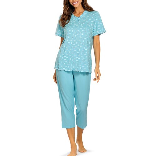 Comtessa Dames pyjama katoen 7/8 broek - aqua blauw