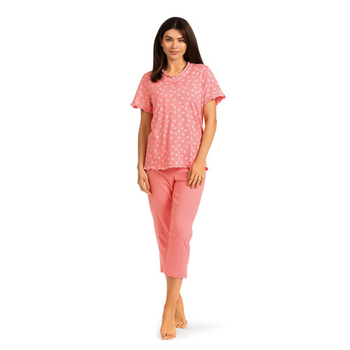 Comtessa Dames pyjama katoen 7/8 broek - flamingo roze