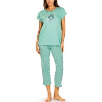 Dames pyjama katoen 7/8 broek - green tiger