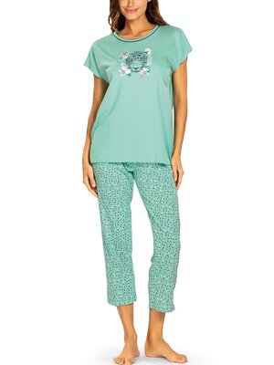 Comtessa Dames pyjama katoen 7/8 broek - green tiger