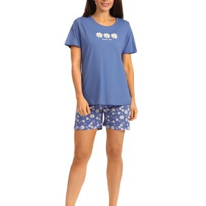 Comtessa Dames shortama katoen - blauw bloemen