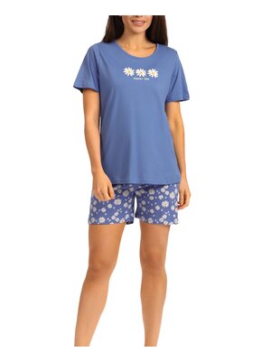 Comtessa Dames shortama katoen - blauw bloemen