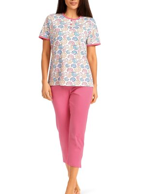 Comtessa Dames pyjama katoen 7/8 broek - roze paisley