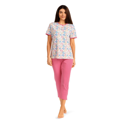 Comtessa Dames pyjama katoen 7/8 broek - roze paisley