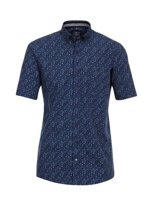 Redmond Heren overhemd korte mouw -  allover print blauw