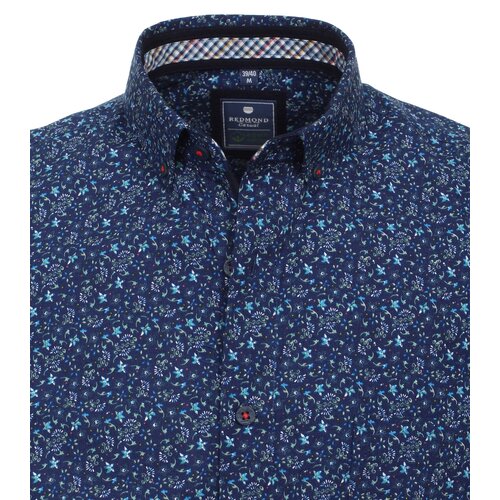 Redmond Heren overhemd korte mouw -  allover print blauw