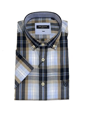 Pre End Heren overhemd korte mouw - blauw geruit - strijkvrij