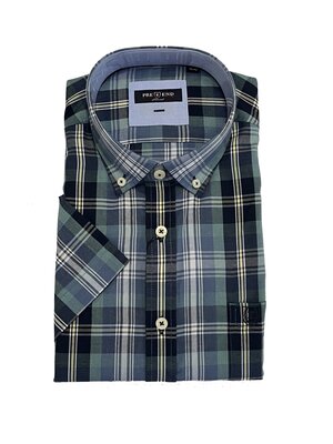 Pre End Heren overhemd korte mouw - groen blauw geruit - strijkvrij