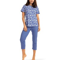 Dames pyjama katoen 7/8 broek - blauw bloemen