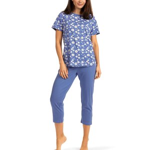 Comtessa Dames pyjama katoen 7/8 broek - blauw bloemen