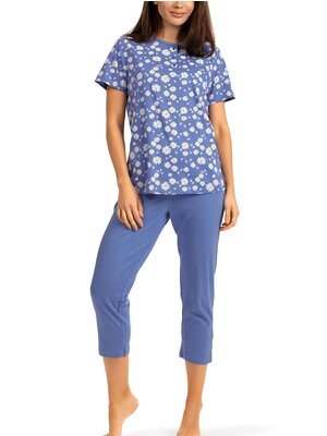 Comtessa Dames pyjama katoen 7/8 broek - blauw bloemen