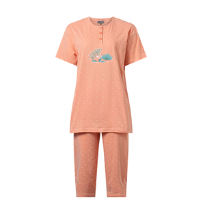Cocodream Dames pyjama met 3/4 broek -coral gestipt